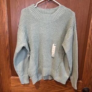 SO Women's Sage Green Textured Crew Neck Pullover Sweater Size M